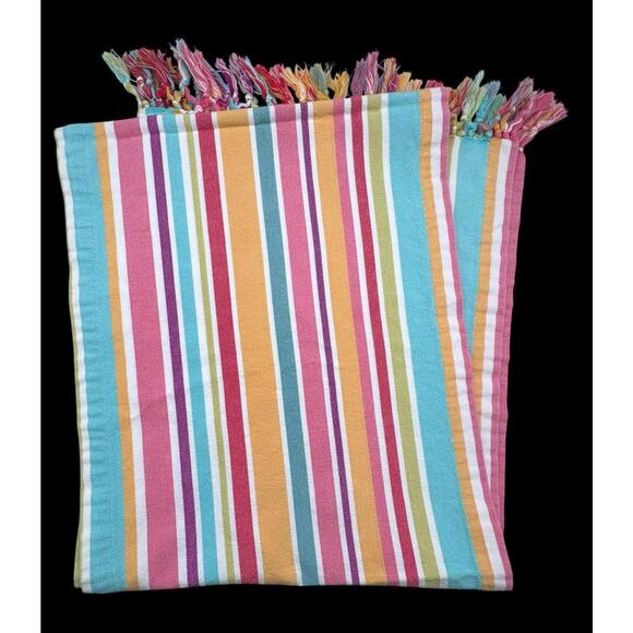Pier 1 Table Runner Lot 2 Multicolored Striped Tassels Fringed 72" Bright Pink - Picture 10 of 14